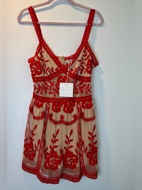 NWT Honey Punch Red Embroidered Romper Sz Medium